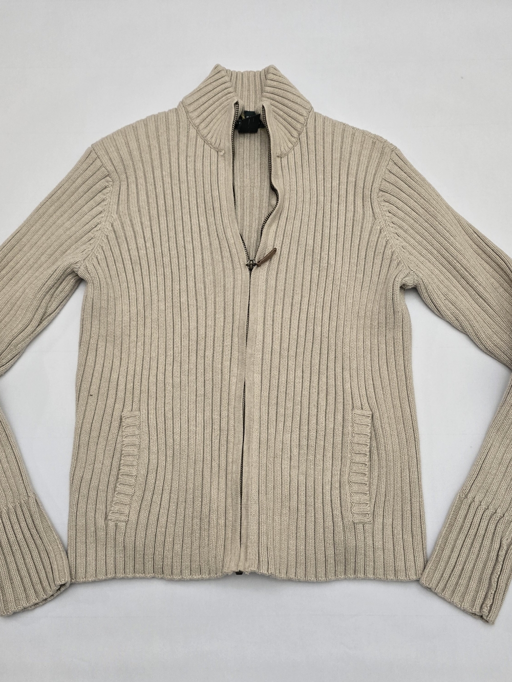 Lauren Ralph Lauren Women's Beige Ribbed Zip-Up Sweater